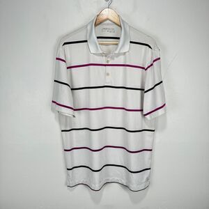 Nike Performance Polo Shirt Men Large White Black Purple Striped Dri-Fit Wicking
